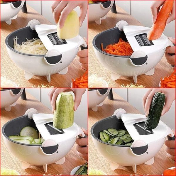 Multifunctional Rotate Vegetable Slicer with Basket (9 in 1)