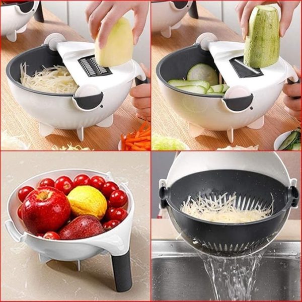 Multifunctional Rotate Vegetable Slicer with Basket (9 in 1)
